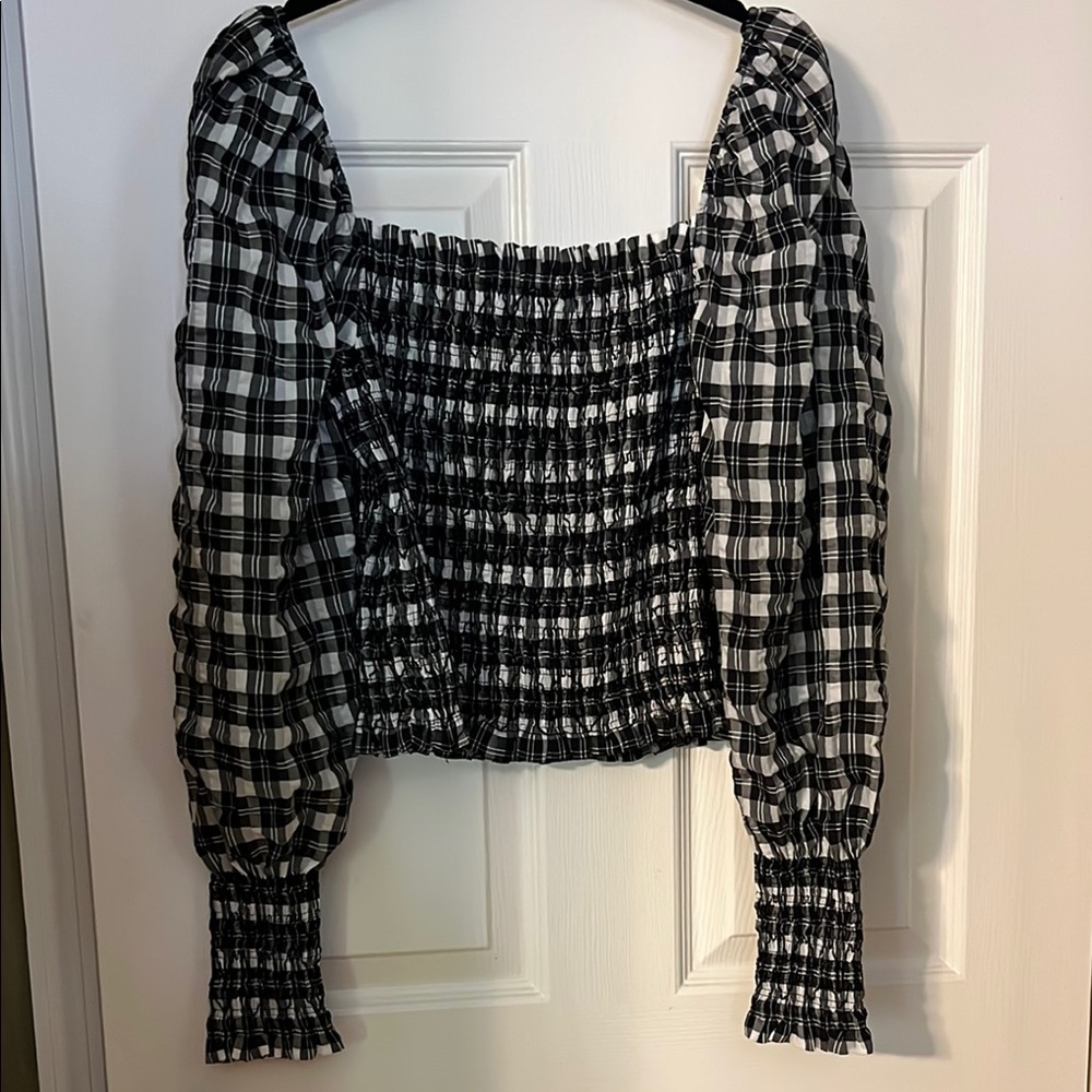H&M Black and White Checkered Blouse